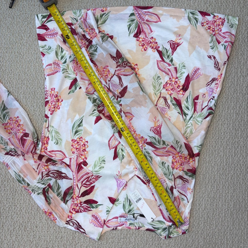 Chicos Pima Cotton Floral Smocked Long Sleeve Tee Size 2 Large Ecru Pink NWT - Picture 8 of 16